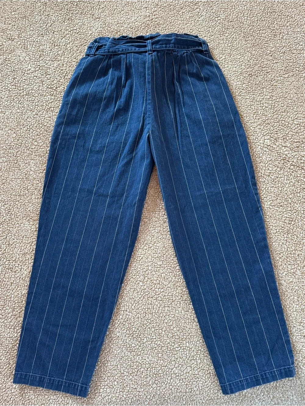 J.Crew Paperbag Waist Pinstripe Denim Pants Size 0 Blue 100% Cotton